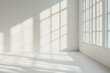 © Muhammad - Sunlit empty room corner with large windows casting shadows on white walls and floor.