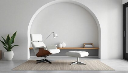 Wall Mural - Modern White Leather Lounge Chair Ottoman in Minimalist Room