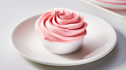 Wall Mural - Pink Cupcake with Frosted Frosting on White Plate