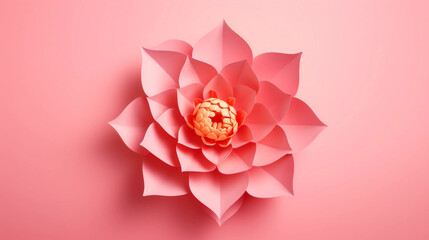 Wall Mural - Pink Origami Lotus Flower on Pink Background