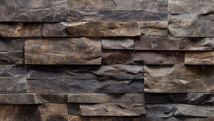 Wall Mural - Textured dark brown stone wall with layered stones creating depth and character