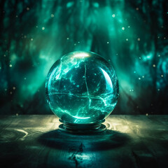 Canvas Print - Stunning Image of a Teal Crystal Ball with a Bright Light Inside 