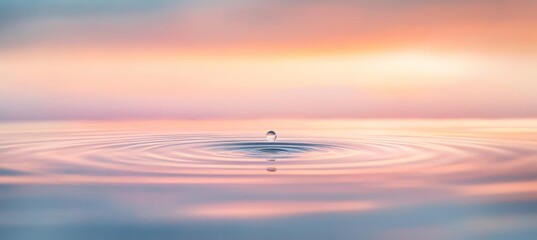 Sticker - A serene water surface with gentle ripples and soft pastel colors, bathed in the warm glow of sunrise light.