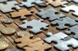 © MUdaylah - piece of blank jigsaw puzzle and coins on wooden table