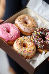 Wall Mural - Variety of Doughnuts with Colorful Sprinkles in a Box