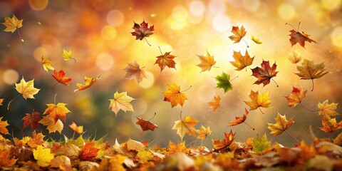 Wall Mural - Autumn leaves being blown by the wind creating a beautiful and dynamic background, autumn, leaves, wind, motion, fall, seasonal