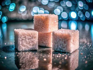 Wall Mural - Clean lines, geometric sugar cubes against a stark white backdrop. Macro product photography showcases sweet minimalism.