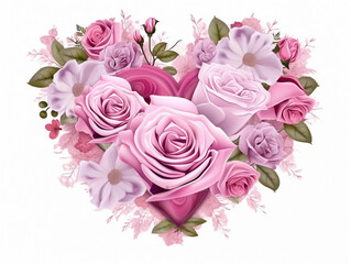 Wall Mural - Valentine's Day Greeting Card with Pink Rose Heart