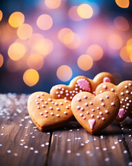 Canvas Print - Valentine's Day Heart-shaped Cookies on Table with bokeh background