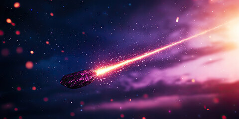 Wall Mural - a bright meteor streaks across a starry sky, leaving a glowing trail of light and particles in its w