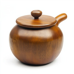 Wall Mural - Kitchen wooden pot with handle and lid isolated on a white background