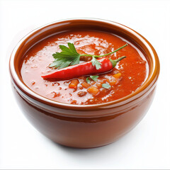 Wall Mural - Spicy paprika soup in a bowl isolated on a white background