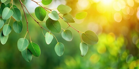 Wall Mural - Eucalyptus leaves and branch against a nature background , eucalyptus, leaves, tree, nature, green, foliage, botanical
