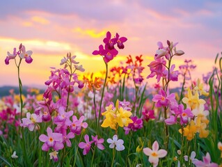 Sticker - Field of flowers at sunset