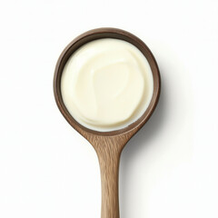 Wall Mural - Sour cream in a wooden spoon isolated white background