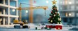 © Chanita - A construction crane beside a decorated Christmas tree, blending holiday cheer with a construction theme in a festive setting.