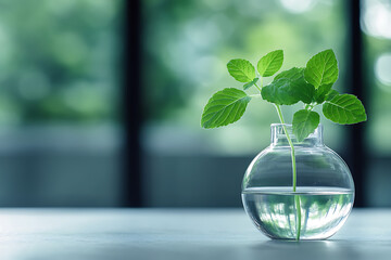 Wall Mural - Delicate Green Plant in a Glass Vase