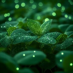 Aufkleber - Lush green soybean plants stretching out to the horizon adorned with a mesmerizing array of luminescent data points