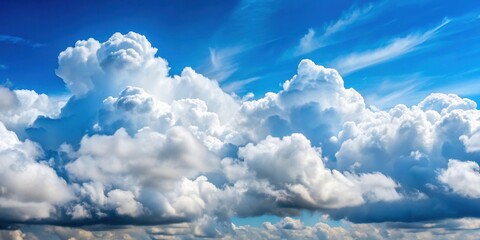 Wall Mural - Thick white clouds filling the sky on a sunny day, cloudscape, background, weather, atmosphere, cumulus, fluffy, blue sky