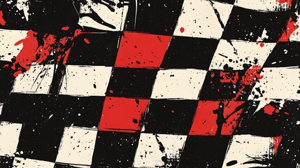 Poster - Checkered flag with paint splatters.