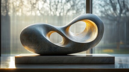 Wall Mural - Stone sculpture, abstract form, window background.