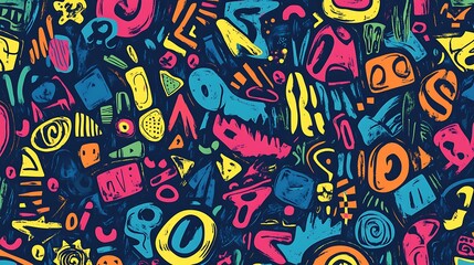 colorful abstract seamless pattern with doodle shapes.