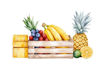 Wall Mural - Vibrant Watercolor Grocery Display with Bananas and Fruit