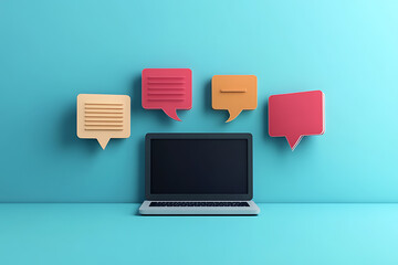 Colorful Speech Bubbles and Laptop - Modern Communication