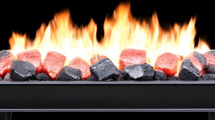 Sticker - A vibrant grill with glowing charcoal and flames, showcasing succulent pieces of meat ready for cooking.