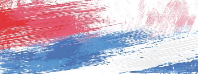 Red, white, and blue brush strokes background.