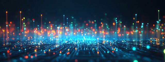 Fototapete - Abstract glowing particles and lines.