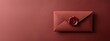 © evgenia_lo - A red envelope sealed with a heart-shaped wax stamp gives a romantic touch. Banner with copyspace. Love, romance, hearts, affection, togetherness, Valentine Day celebration concept