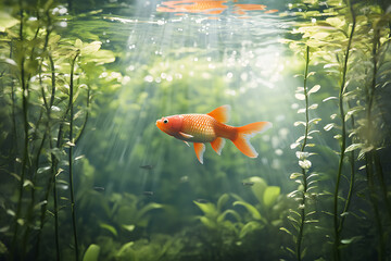 Wall Mural - Golden Fish in a Lush Underwater Garden