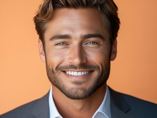 Confident businessman with a suit and a smile in a studio background, He looking at the camera