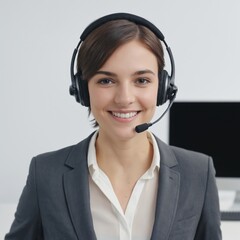 customer service, a beautiful woman is communicating with clients with a happy face. ai generator