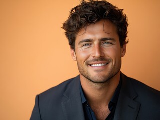 Confident businessman with a suit and a smile in a studio background, He looking at the camera