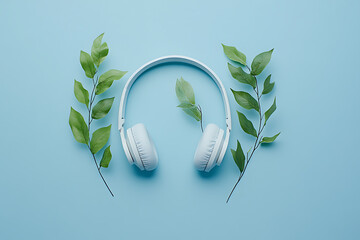 Wall Mural - Elegant Headphones and Nature Fusion