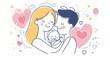 © heinng - Happy Family Welcomes Newborn: Cute Line Art Illustration. AI Generated