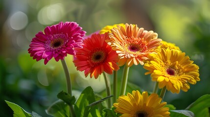 Wall Mural - Vibrant Gerbera Daisies in a Garden