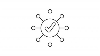 Connection system line animation. Network animated icon. Circles showing up. Check marks. Software, technology. Black illustration on white background. HD video with alpha channel. Motion graphic