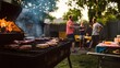 © Pascal - a family gathered around a backyard grill, laughing and preparing burgers