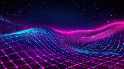 Wall Mural - illustration of abstract technology background with wireframe grid and glowing lights
