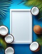 © eliyashevskiy - Vertical blue coconut background with white empty frame in the middle