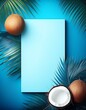 © eliyashevskiy - Vertical blue coconut background with white empty frame in the middle