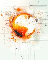 Poster - Abstract globe on a datadriven technology background, with interconnected networks and statistical symbols, representing communication and global connections