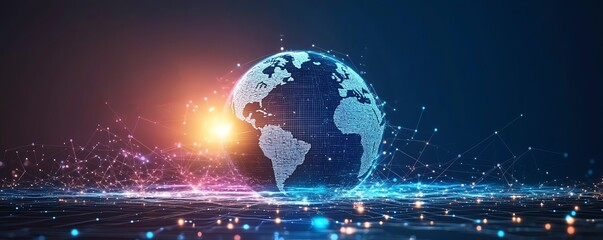 Leinwandbilder - Digital globe on an abstract background with technology, data, and statistics, symbolizing global connection, information flow, and communication
