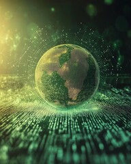 Leinwandbilder - Globe on an abstract digital background with data, statistics, and communication symbols, representing global connectivity and information exchange