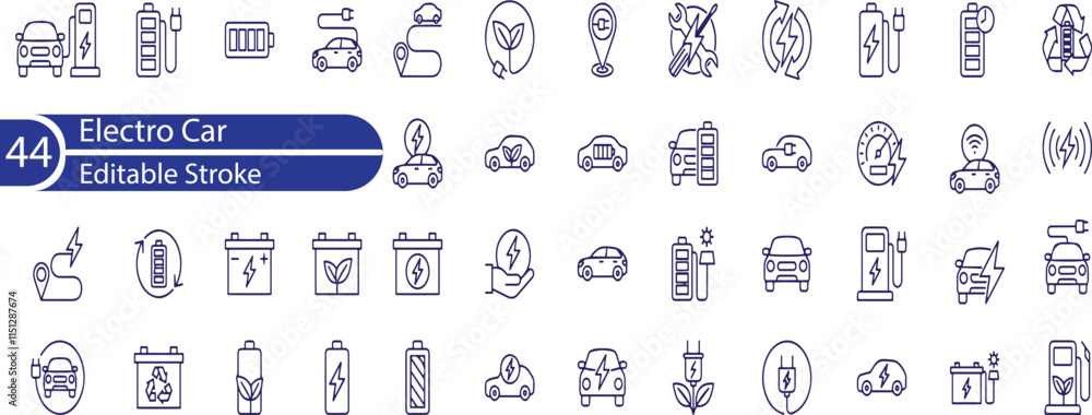 Electric car line editable icon set. Electric car icon set Containing ...