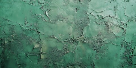 Poster - Vintage green wall texture features an abstract grunge appearance, resembling a clay surface that evokes a sense of aged, artistic charm and unique character.