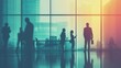 © Ashi - Dynamic business background with silhouettes of professionals collaborating in a modern workplace setting, featuring a professional atmosphere and abstract design elements for corporate presentations